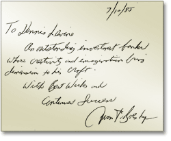 7-10-1985 Boesky inscription to Dennis Levine