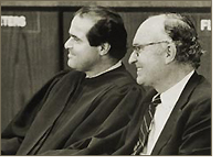 Chairman David S. Ruder, with Justice Antonin Scalia, at his swearing-in ceremony, 1987 (right)