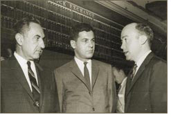 Milton Cohen, (left) with Frederick Moss, Boston Stock Exchange (center) and John Weithers, Midwest Stock Exchange (right) Courtesy of Milton Cohen