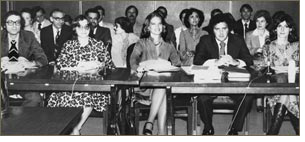 SEC Hearing on Corporate Governance in Washington, D.C.  Ann Glickman (second from left); Barbara Lucas (far right); Richard Nesson (second from right); Peter Romeo (far left); Janet Zimmer (center) Courtesy of Richard Nesson