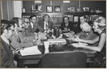 SEC Staff Meeting  Phil Gross - Special Counsel, Division of Enforcement (third from right); Aron Levy - Director, Division of Corporate Regulation (head of table); Sydney Mendelsohn - Assistant Director, Division of Investment Management (third from left); Lew Mendelson - Assistant Director, Division of Investment Management (second from left); Sandra Monse - Staff Assistant, Division of Investment Management (far right); Allan Mostoff - Director, Division of Investment Management (fourth from left); Alan Rosenblat - Chief Counsel, Division of Investment Management (far left); Karl Smeltzer - Chief Financial Assistant, Division of Investment Management (fourth from right); Bernard Wexler - Director, Office of Policy Planning (second from right) Photo and identification courtesy of Karl Smeltzer