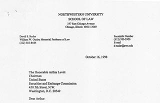 Letter from David Ruder to Arthur Levitt agreeing to organize SEC Historical Society